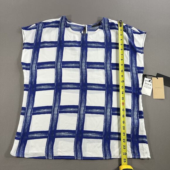 Halogen Tunic Blue Brushed Plaid Sleeveless Round Neck Women's Medium - Picture 5 of 5